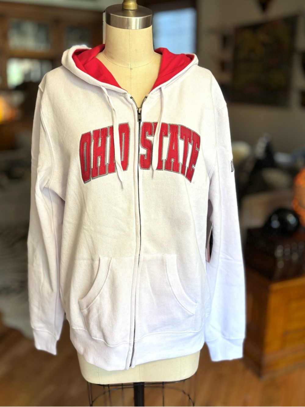 Ohio State White & Red Zip Hoodie
